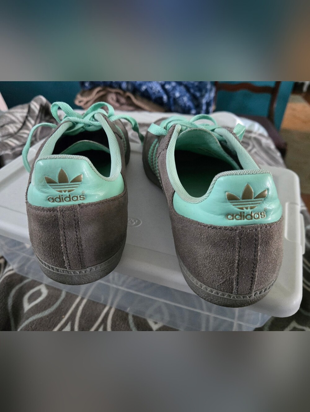 adidas Samba Women's Suede Sneakers in Mint and Gray - Picture 2 of 4